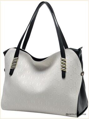 Genuine Leather Large Tote Bag with Floral Embroidery - Soft Fashion Handbag
